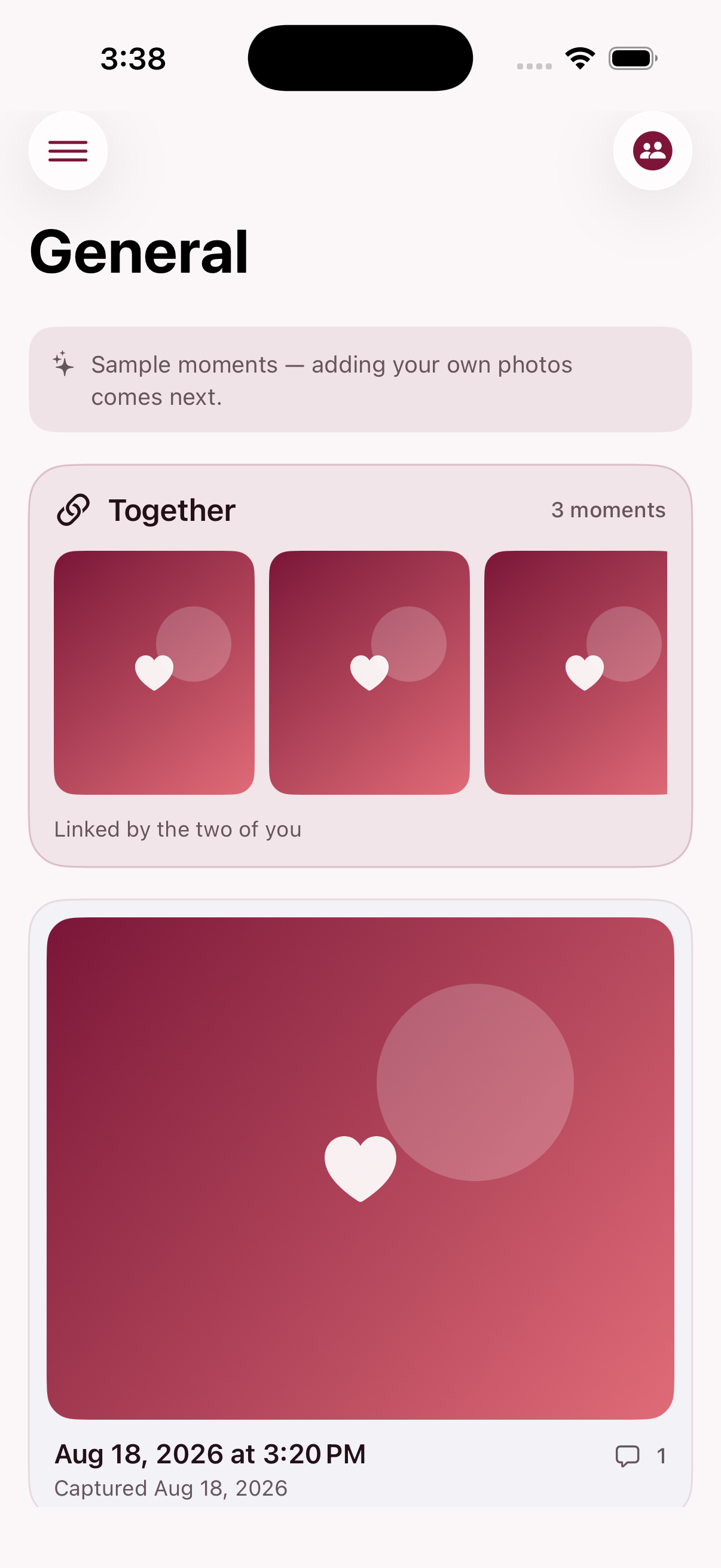Garnet Thread shared timeline shown with sample moments